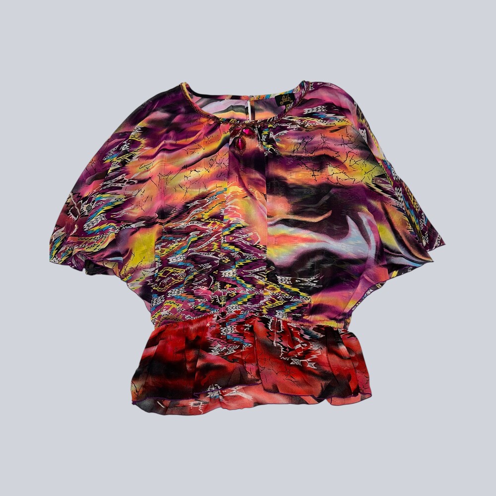 Faith Women’s Blouse Size L Multicolor Abstract Beaded Dolman Boho Top
